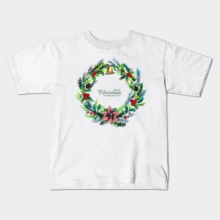 Merry Christmas Floral Ring Kids T-Shirt